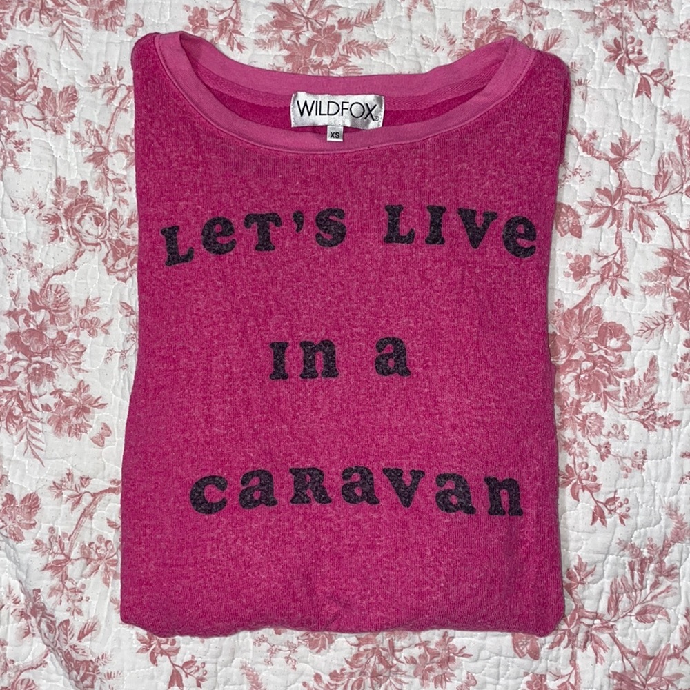 WILDFOX vintage “Let’s live in a caravan” sweatshirt, dark pink XS